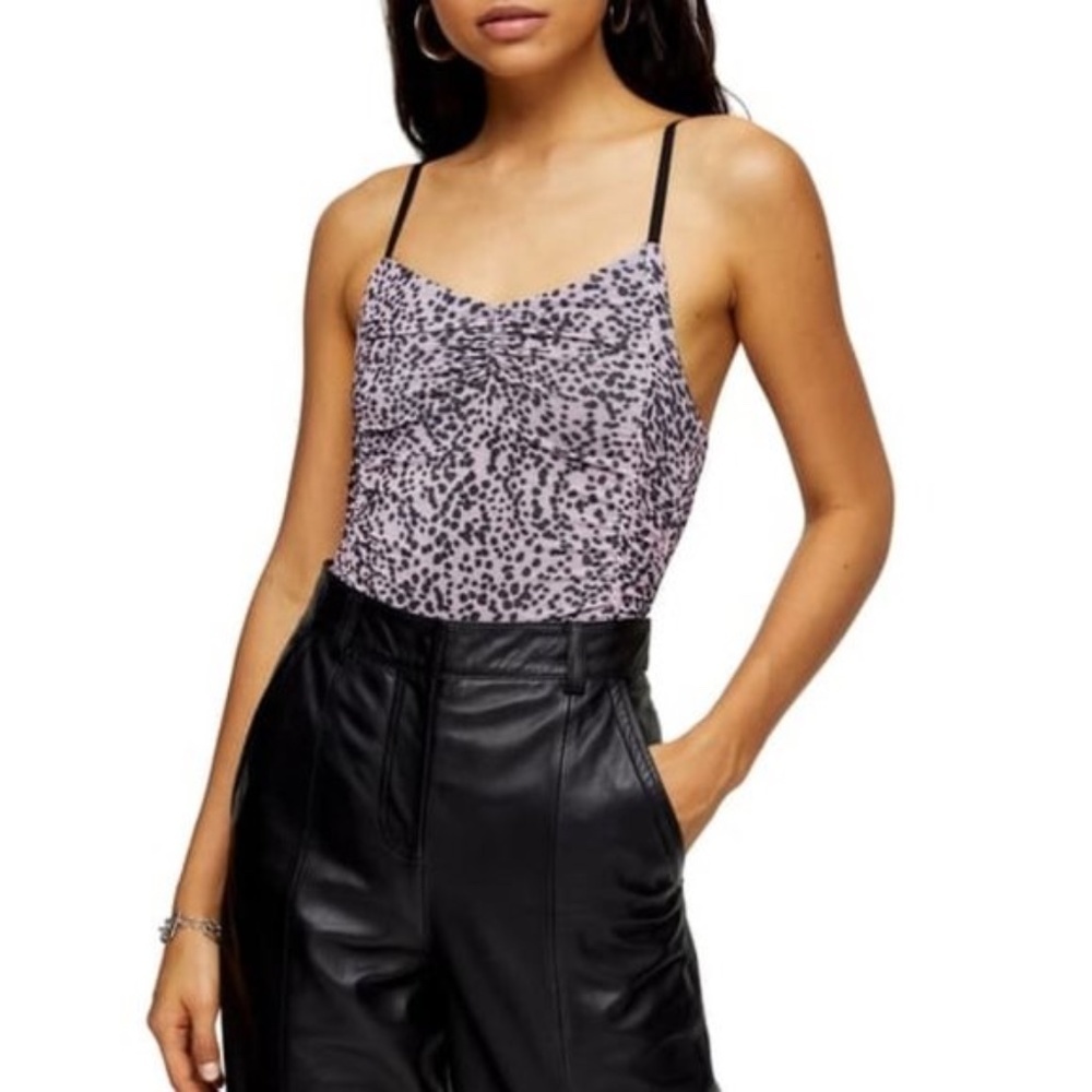 TOPSHOP Ruched Spot Print Bodysuit